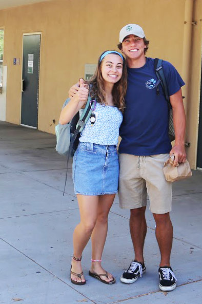 Seniors Jack Shoemaker and Lucy Borreto show their school spirit during Homecoming spirit week. Looks like they are ready to bust a move this Saturday at the birch aquarium. “I am excited to show some moves at Homecoming” says Lucy Borreto. Sept. 17. Iliad/Jake Beckwith.