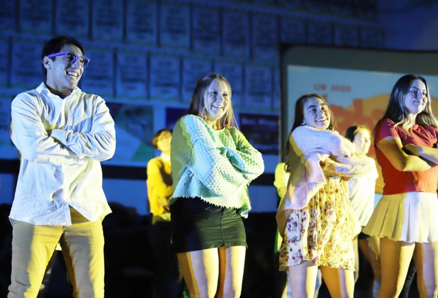Spotlight on seniors: Titan Times took place Feb. 10 during homerooms. The theme of the show was Phineas and Ferb. (Top Left) Seniors Jacob Vale, Tiffany Healey, Lucy Boretto, and Sofia Broderick perform in the final dance called “Busted.”