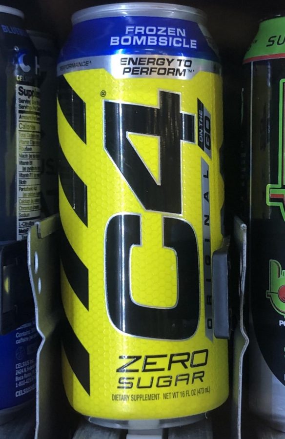 This C4 energy drink is sitting in the vending machine at LA Fitness. It waits to fuel the next person who comes into the gym.