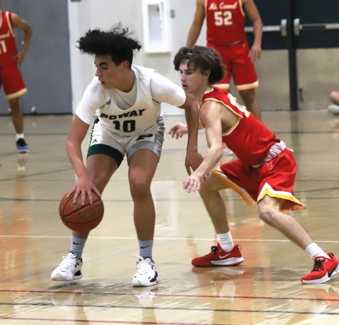 Senior David Angulo pushes the offense, making all the right moves against Mt. Carmel Dec 7. He continued with the same energy, ending the game with 30 points. (Iliad/ Robert Houshan)
