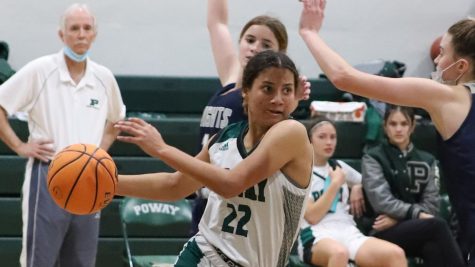 Freshman Mya McGowan takes part of a 45-39 girls basketball victory over San Marcos. 