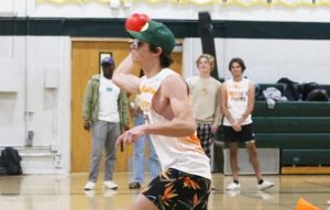 Deeply focused, junior Gavin Roy throws a ball. Roy fights hard for Team Reese’s Puffs, helping them take the victory against Team Apple Jacks.