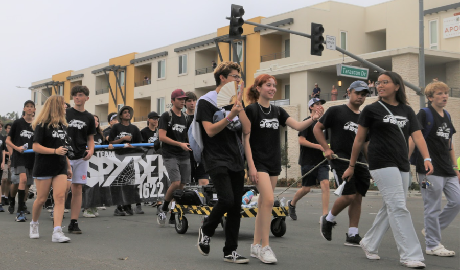 Team Spyder shows off their robot to kick off the Poway High section of the Poway Parade.