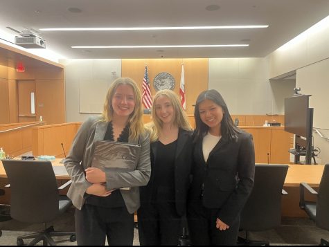 Sienna Van Heiunsbergen (left), Isabella Myers (middle), Merri-Ann Pham (right) at the Mock Trial
